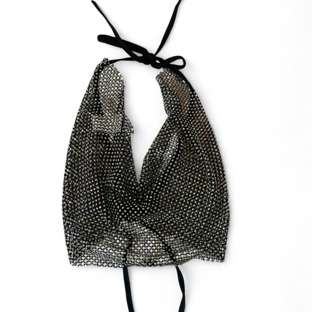 Black and Silver Sparkly Mesh Halter Top